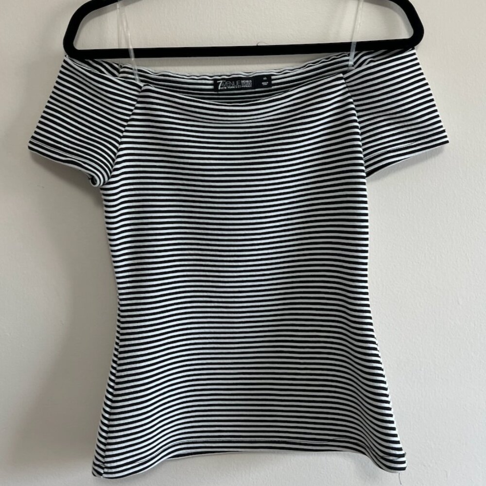 black and white striped top